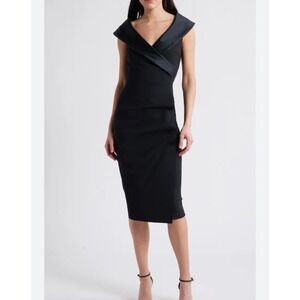 Chiara Boni La Petite‎ Robe Dress Women 8 Black Satin Collar Bodycon Cocktail 44